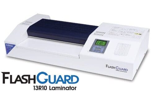 A white and black flash guard laminator